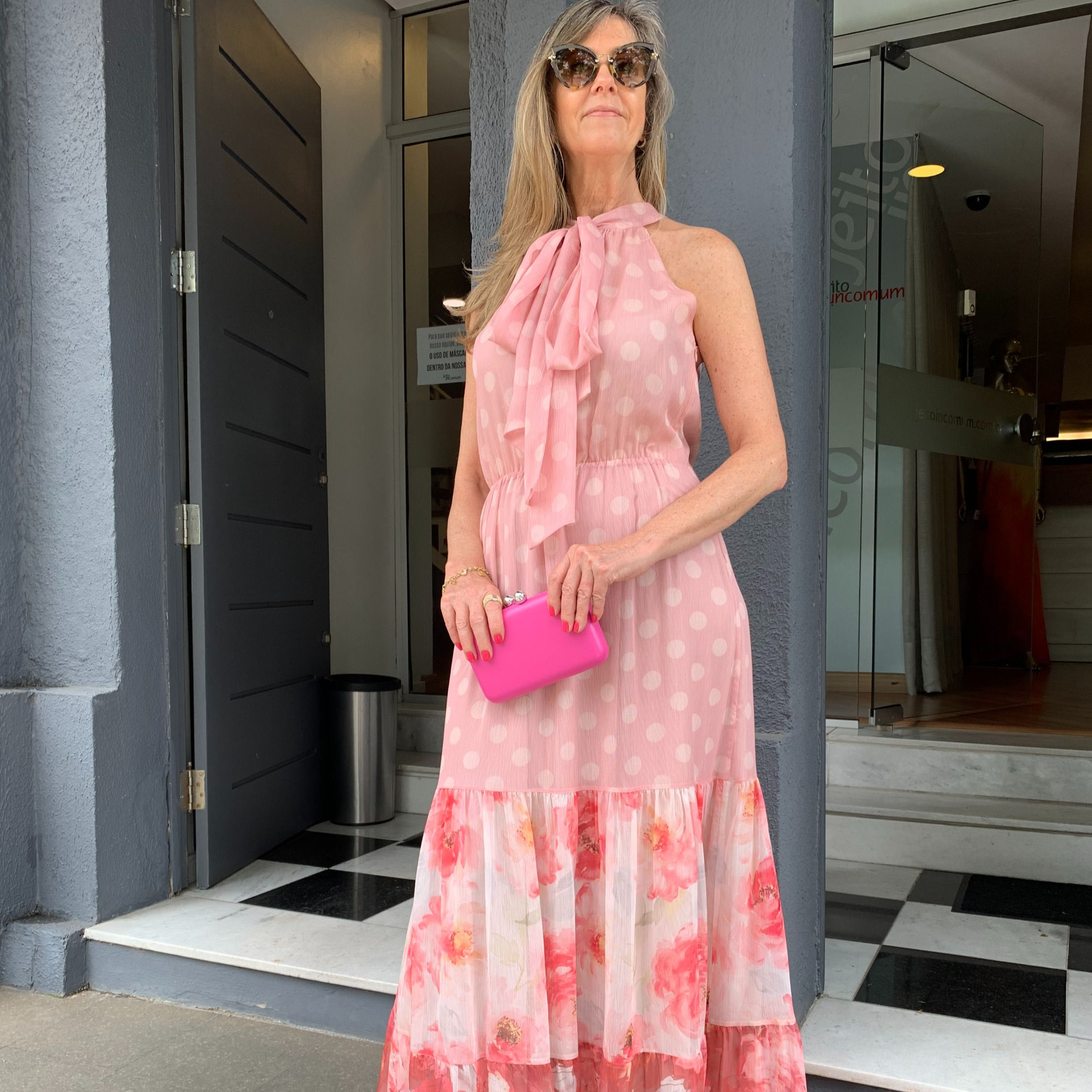Vestido Longo Laço Poá