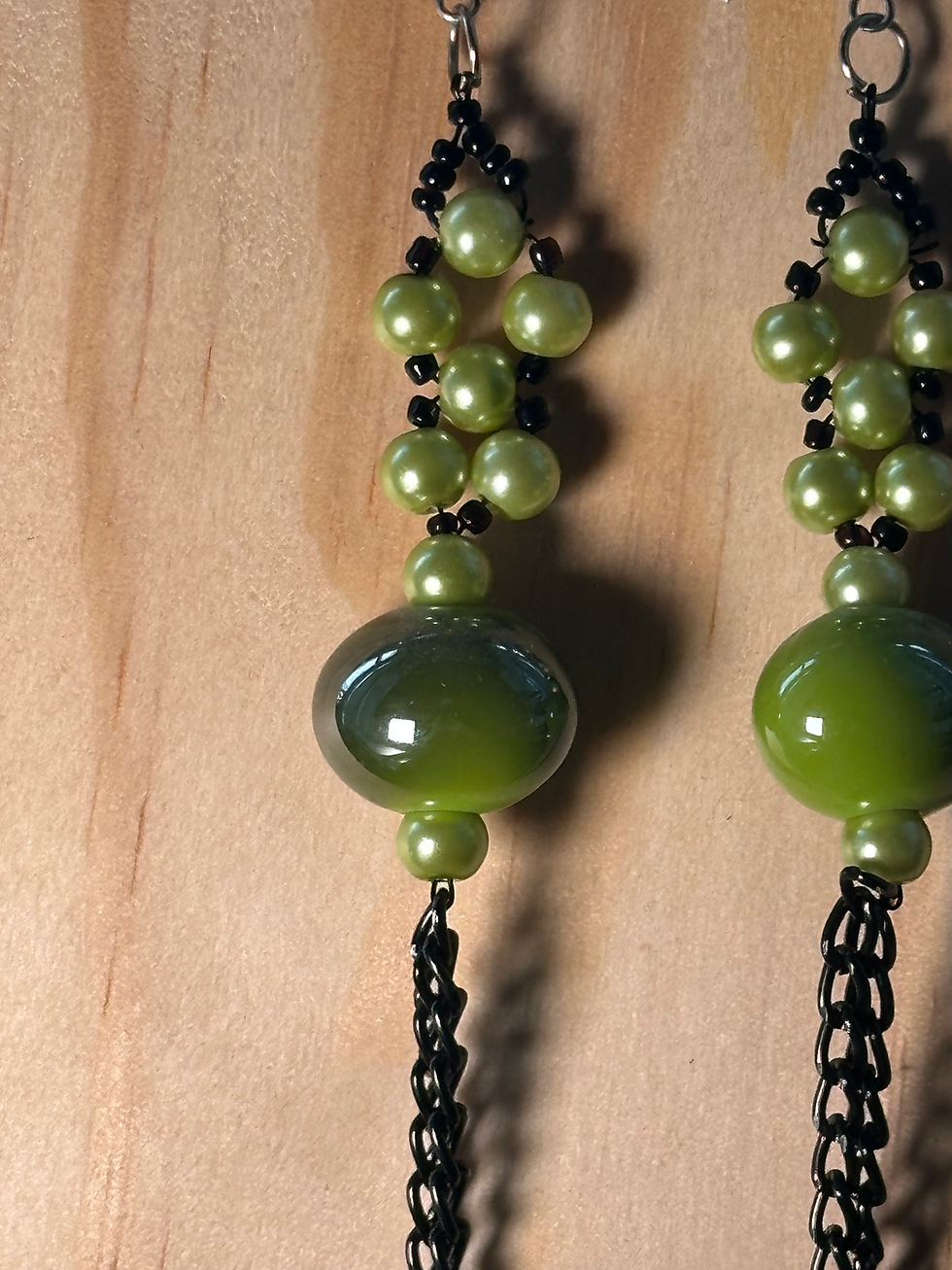 It's all green and pearly (earrings)