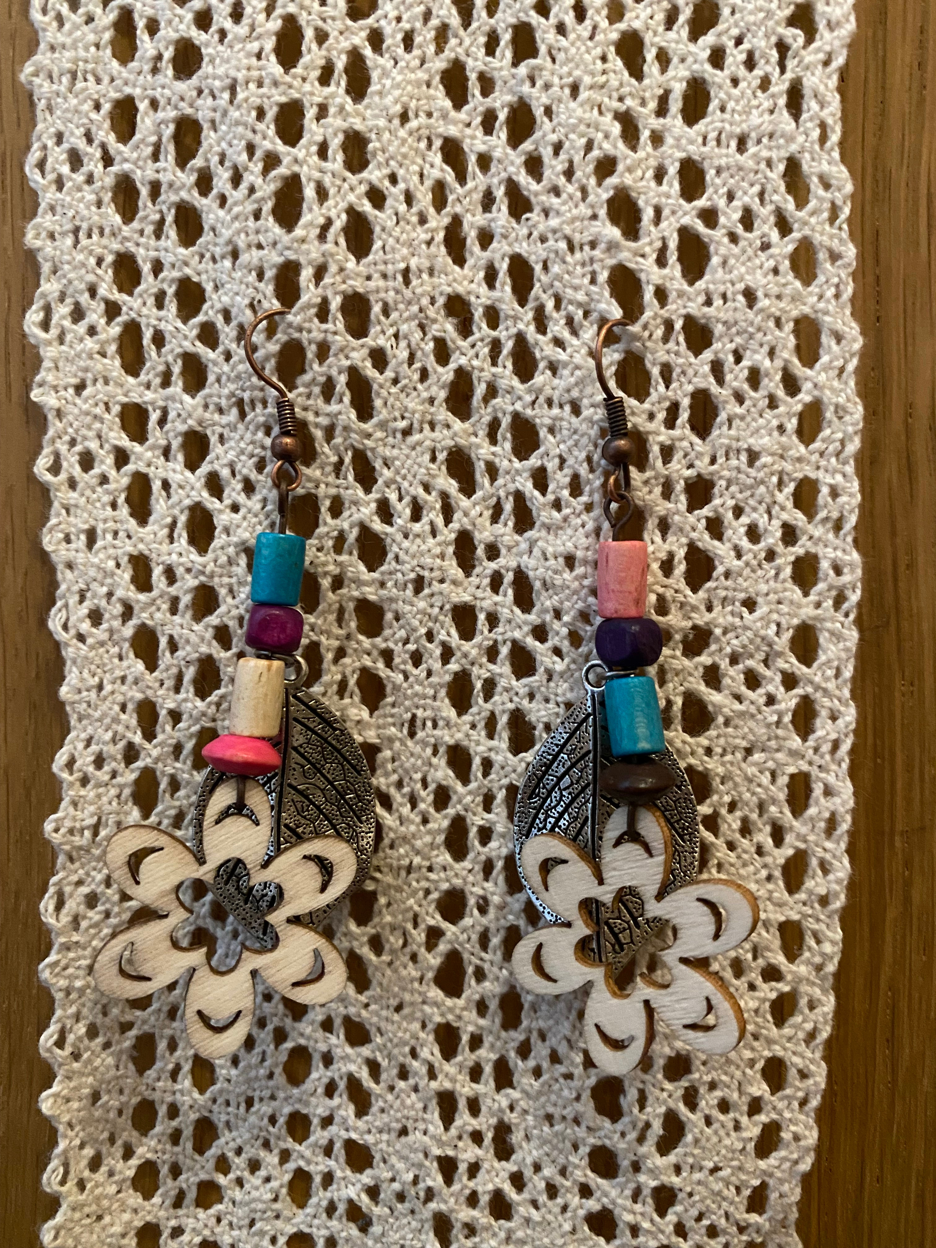 Wooden flowers and leaves