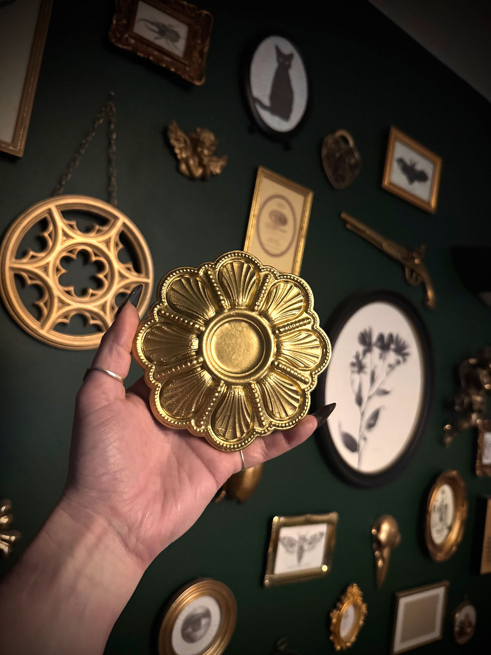 Gold finish gothic rosette wall decor inspired by cathedral carving