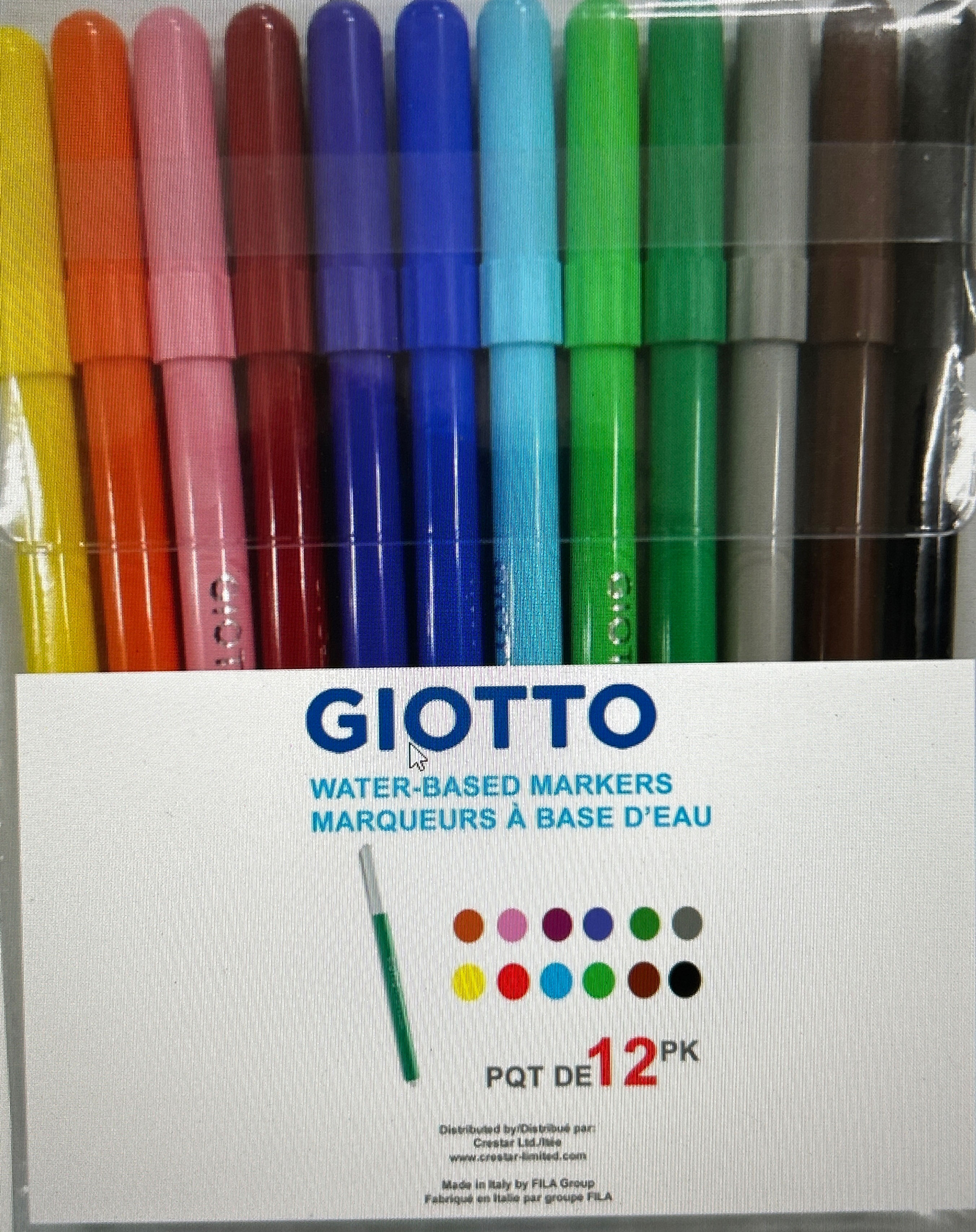 Giotto Water-Based Markers, Set of 12, Assorted Colours