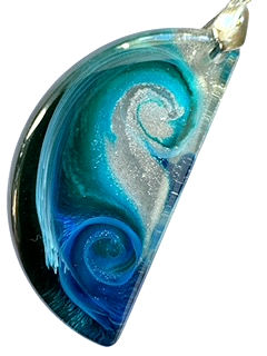 Thumbnail: Ocean Wave Deep Blue Aqua Silver Large Crescent