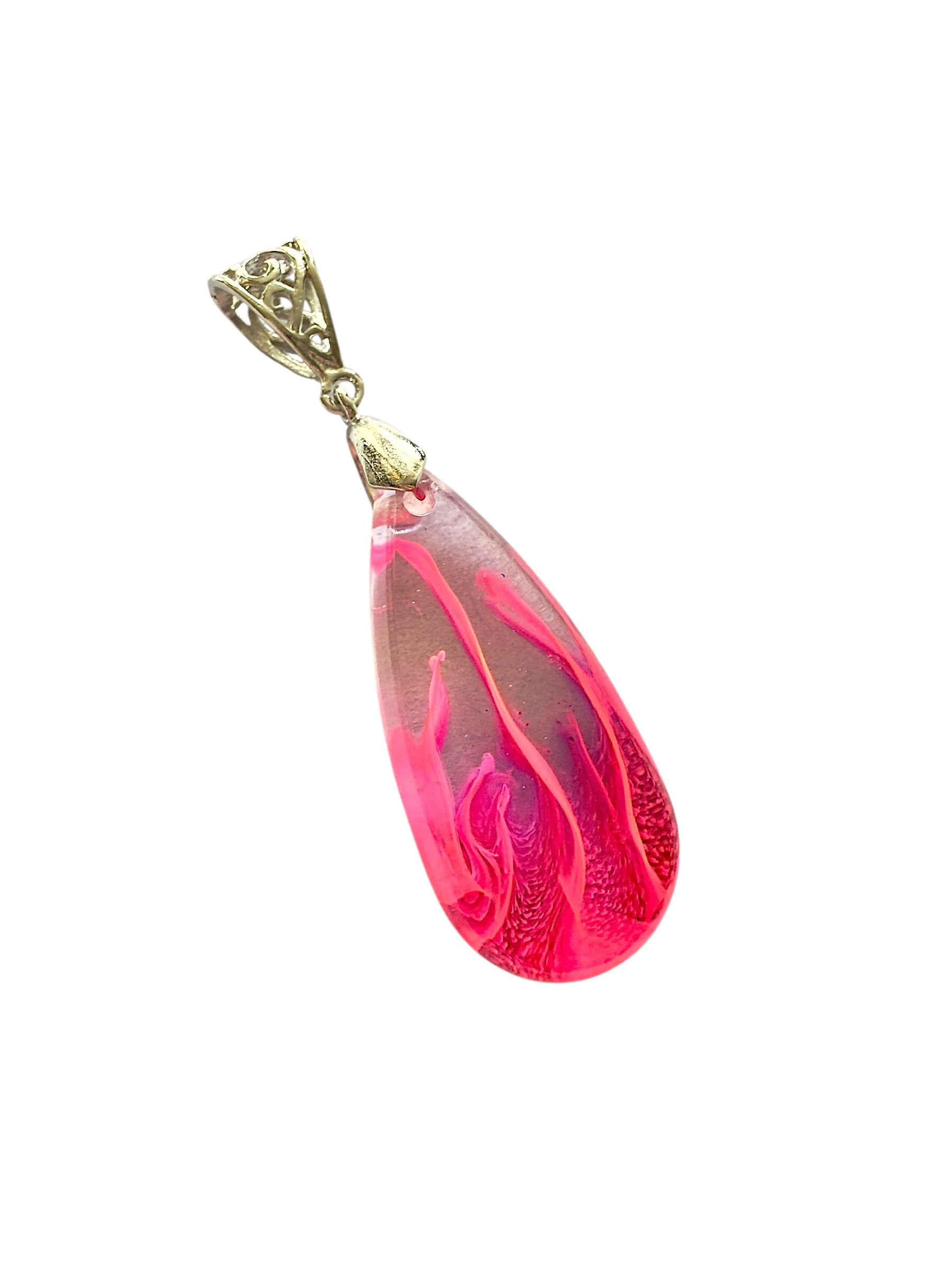 Fluorescent Pink Lavender Small Long Teardrop (glows under UV light)