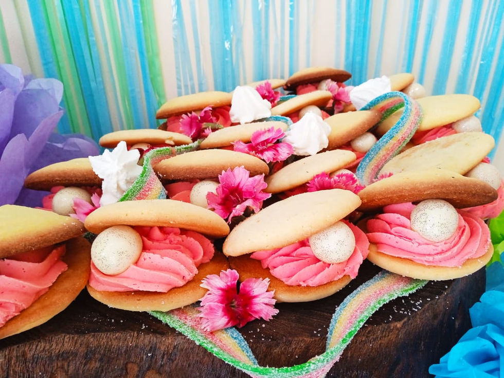 Oyster biscuits, pearls, under the sea themed food