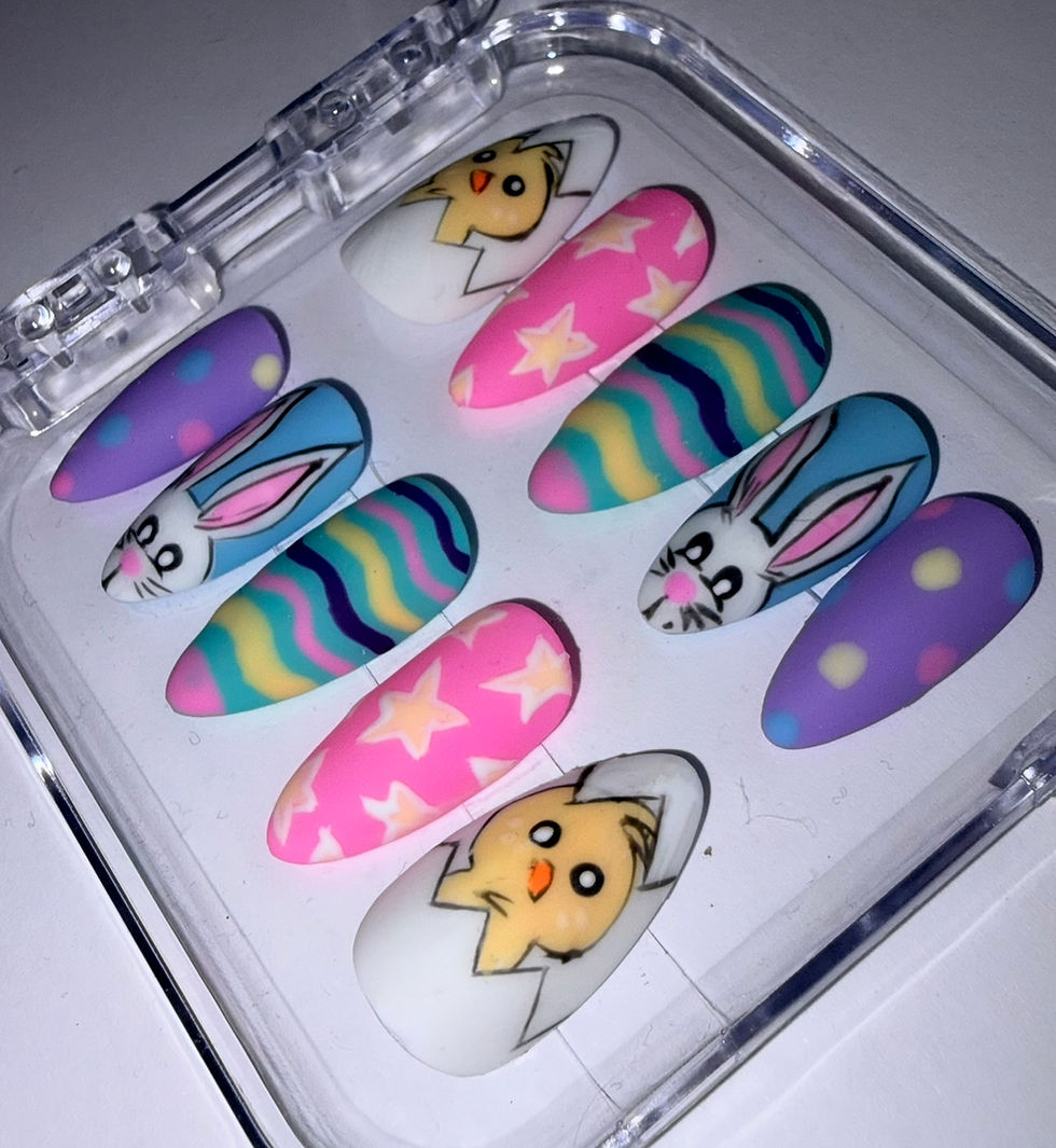 Thumbnail: Hand Painted Easter Press On Nails | Easter Bunny & Chick Nail Art Design 