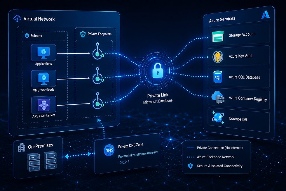 Azure Private Link diagram: secure private connectivity to Azure services.