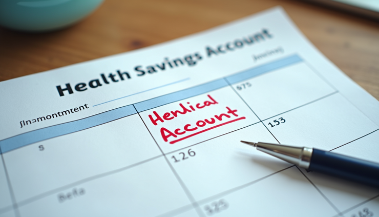 High angle view of a calendar with marked medical appointments and a health savings account statement