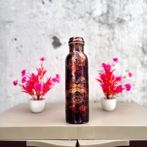 Pure Copper Water Bottle – 1L Mandala Design | Prime Sauda
