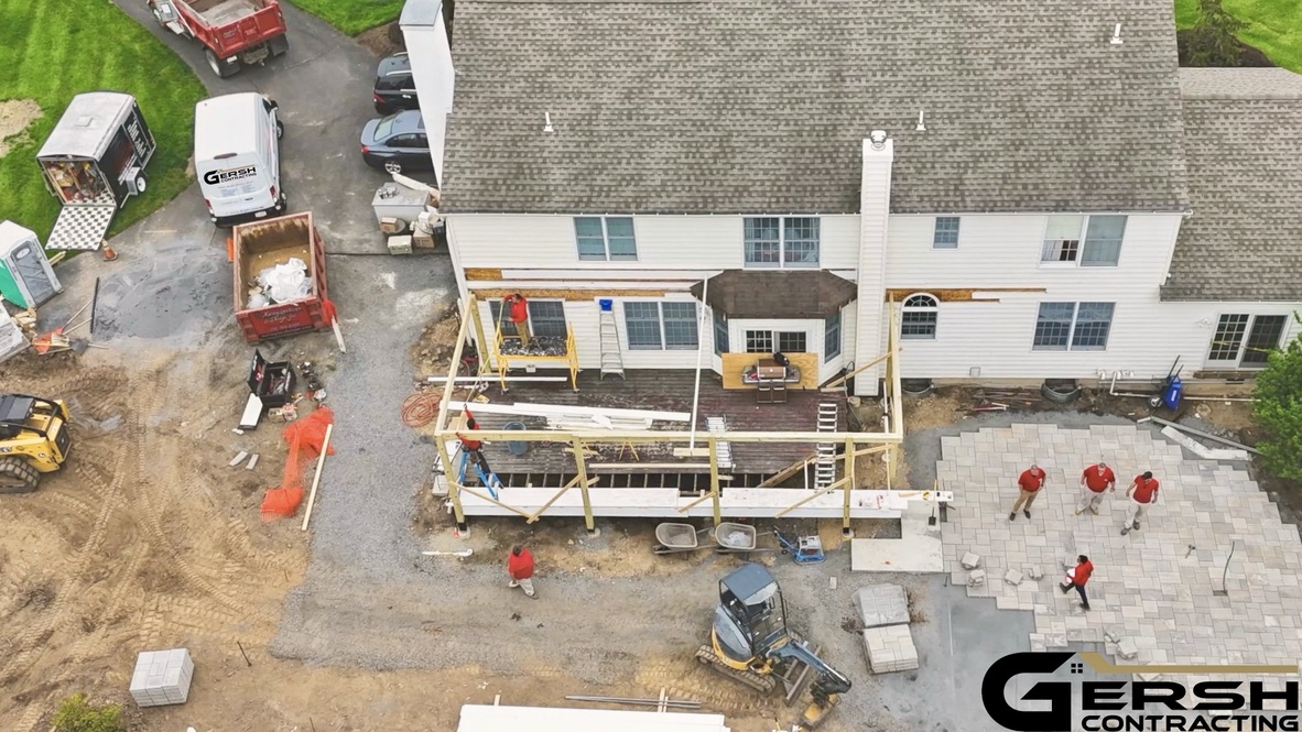 Original aerial construction-progress photograph of a residential outdoor project