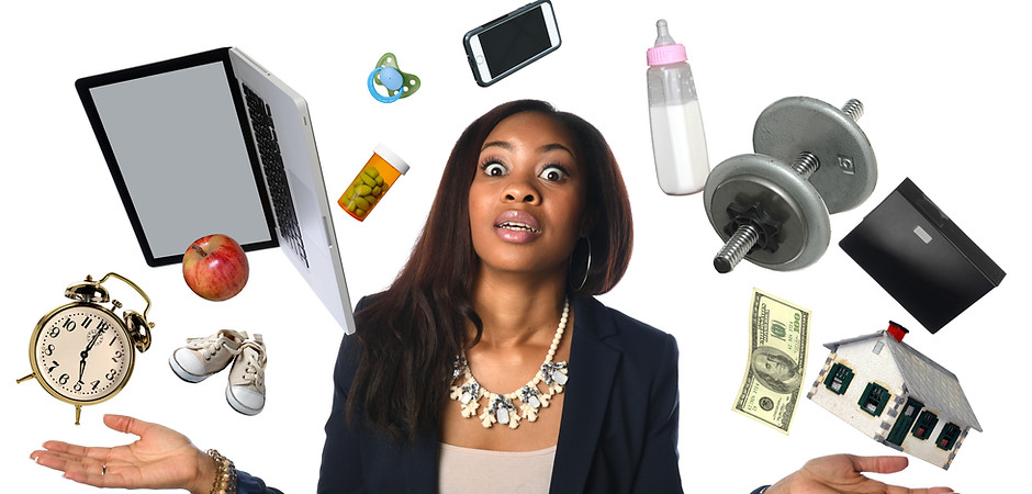 African American businesswoman juggling