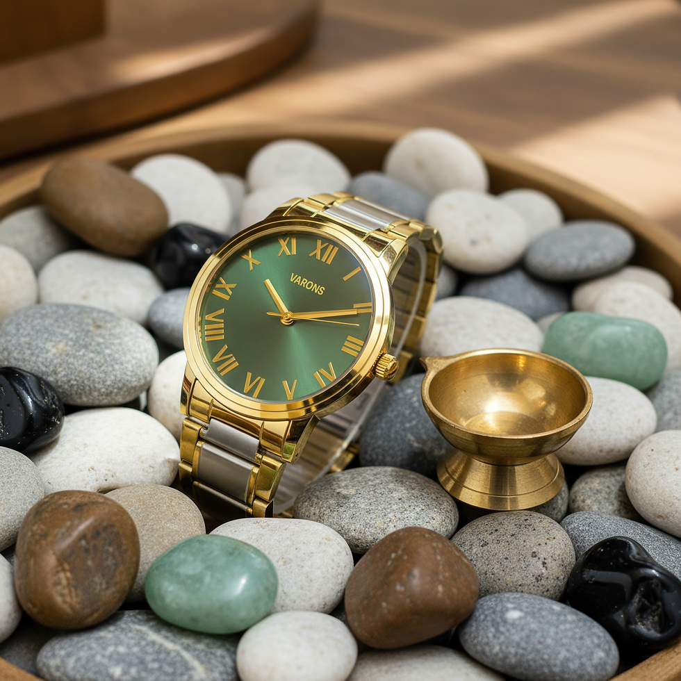Thumbnail: Vastu Success Watch for Men – Gold Chain with Green Prosperity Dial