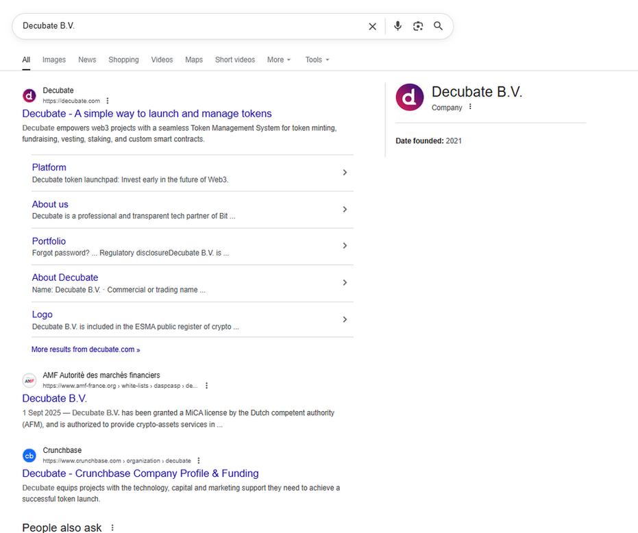 Decibate B.V. launches a simple way to manage tokens with company Google Knowledge Panel.
