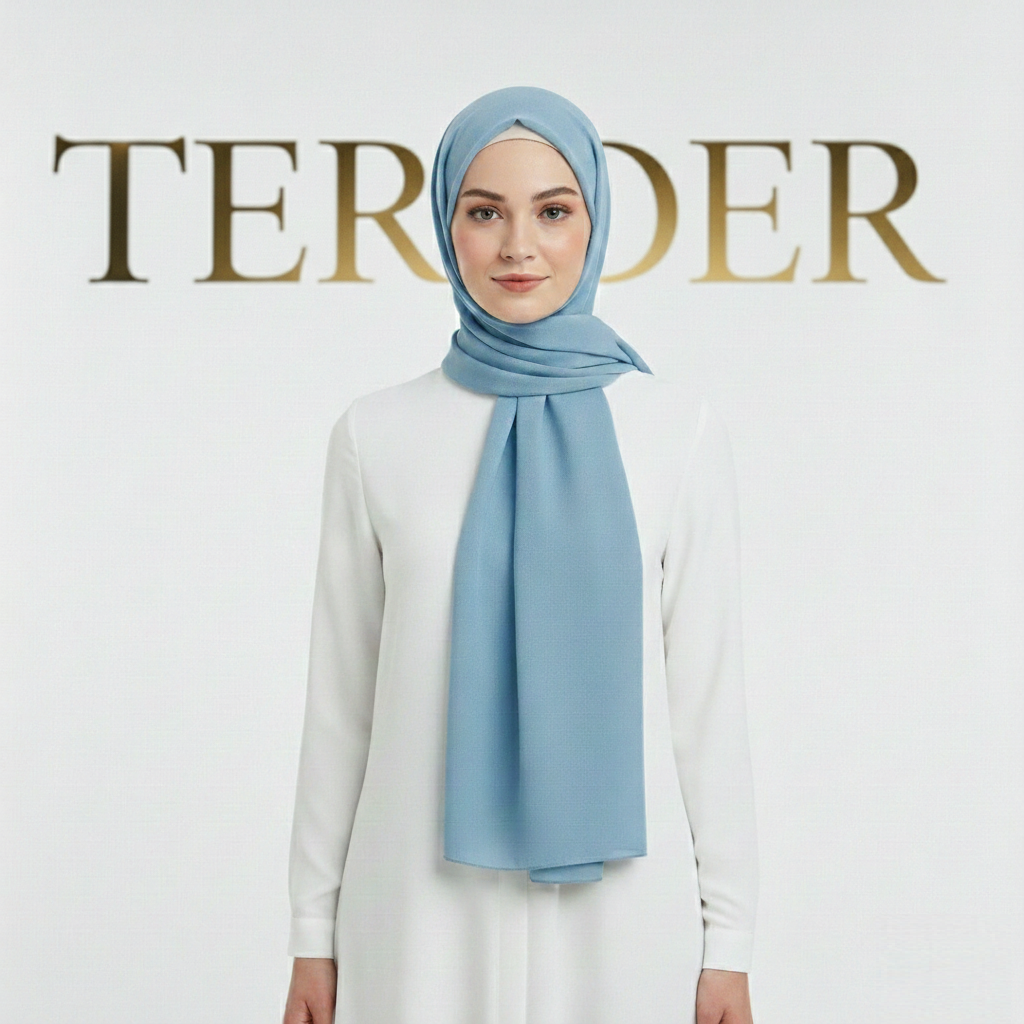 TEREDER Emproyal Royal İpeksi Şal - Gök Mavisi