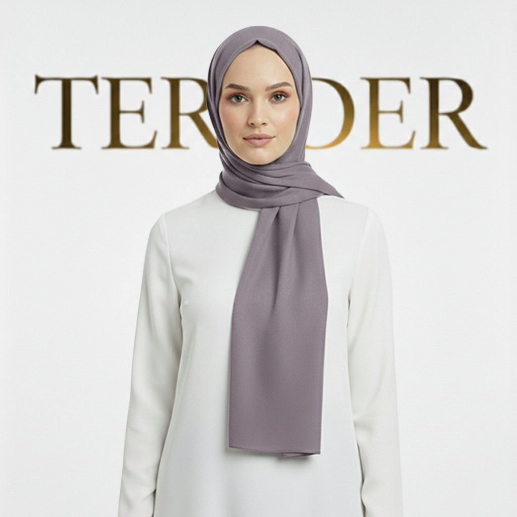 Tereder velvet gri şal model üzerinde önden görünüm