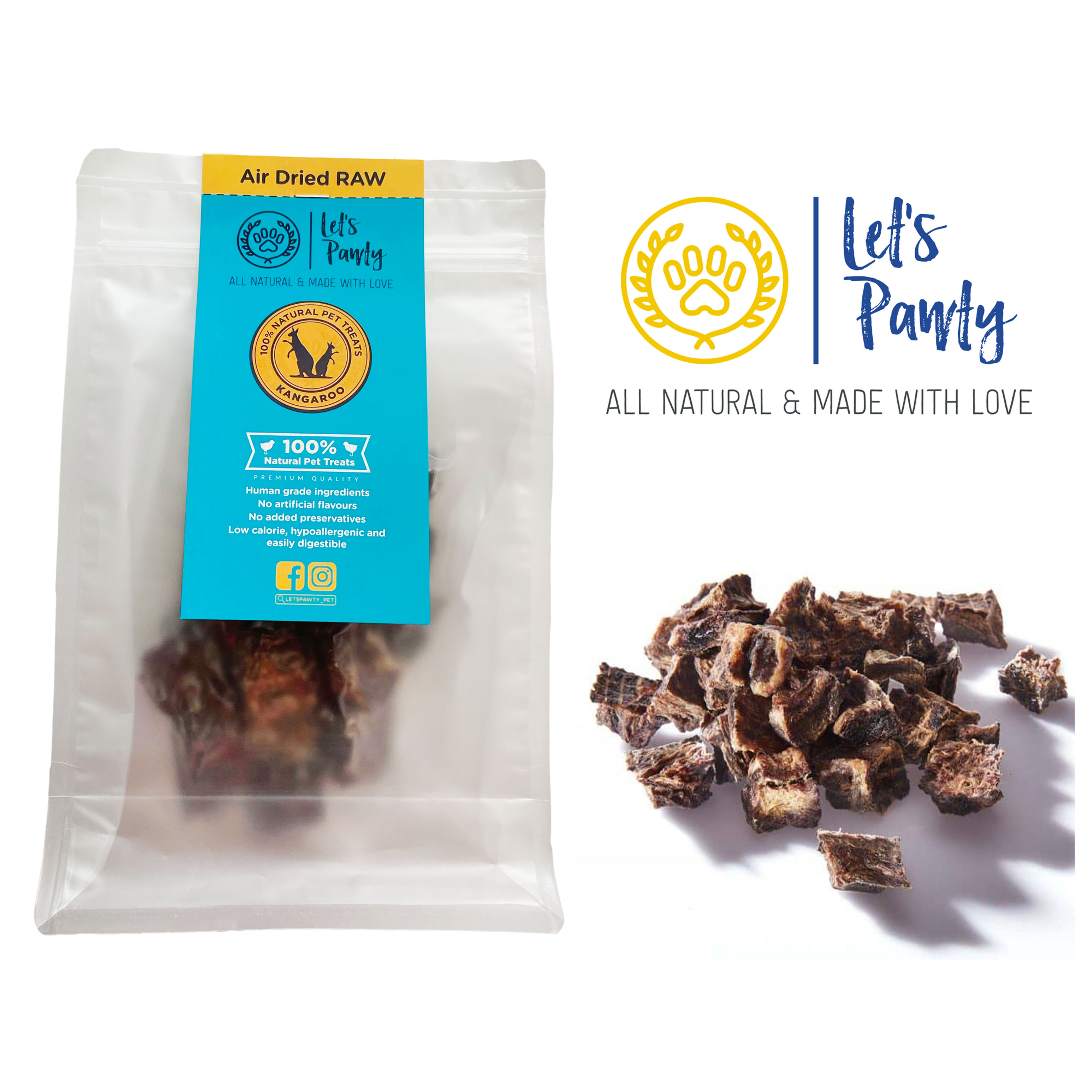 Let's Pawty - AIR DRIED RAW KANGAROO JERKY CUBES 澳洲全天然風乾袋鼠肉乾粒 100g