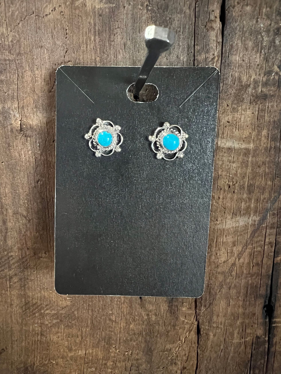 Thumbnail: Navajo Sterling Silver & Turquoise Flower Stud Earrings