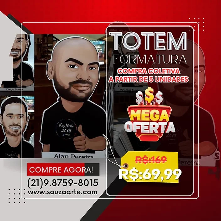 Miniatura: A imagem é um anúncio promocional para **Totem de Formatura** com os seguintes detalhes:  - **Produto**: Totem de formatura p