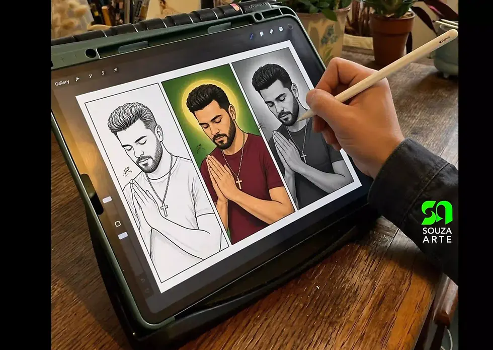 Marco Souza Caricaturando um homem rezando