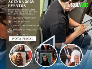 A cultura pop nas festas representada por caricaturas digitais.