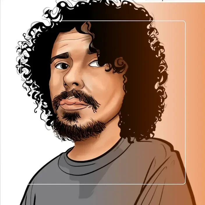 Miniatura: A imagem é uma caricatura digital de uma pessoa com os seguintes detalhes:  Traje e Acessórios : A pesso