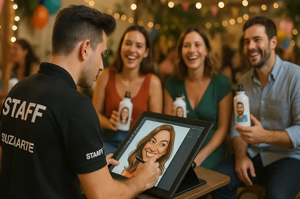 Caricatura para evento ao vivo com squeeze