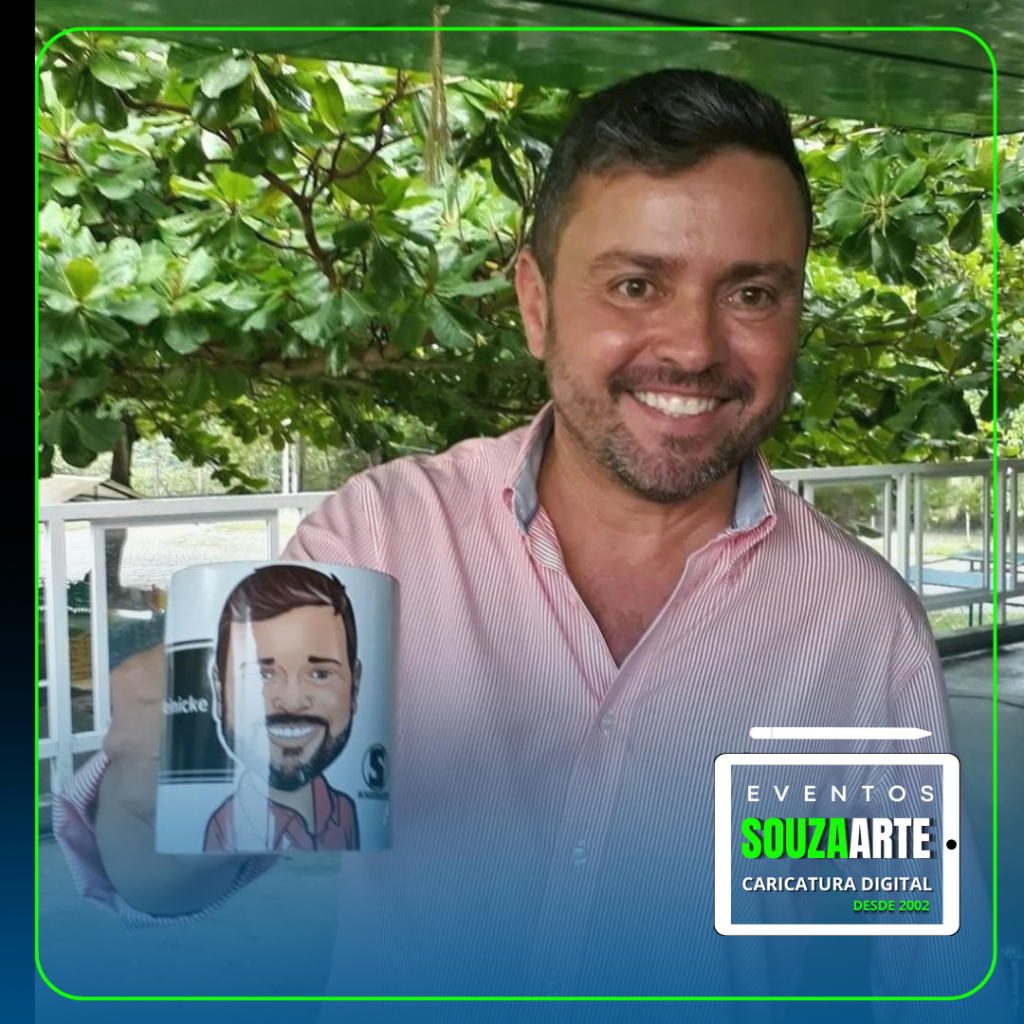 Caricatura Digital com personalização em caneca da SouzaArte.