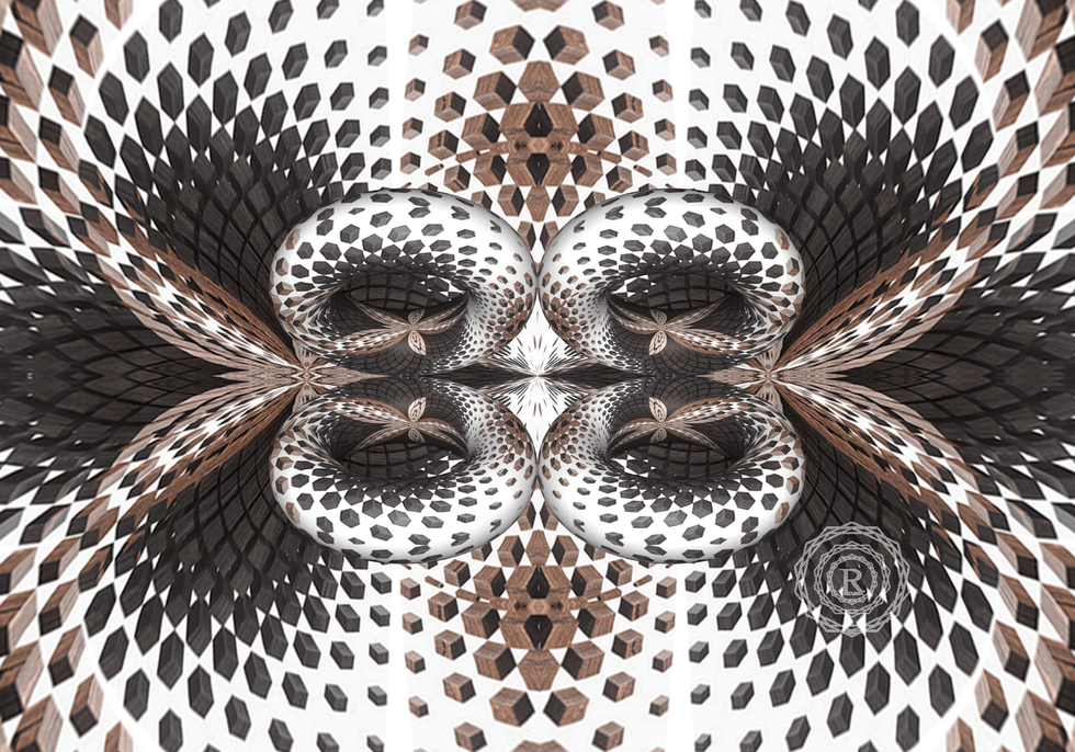 Example of 3D art by Michael Karlovich. Keywords: 3D, 3D art, Recursia, Michael Karlovich, Pattern, logo, science, geometry, math, recursion, Recursia Studios, Perception, illusions, vison science
