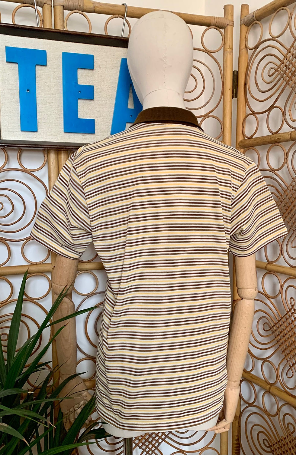 Thumbnail: Vintage Brown Yellow Striped Men’s Polo Top