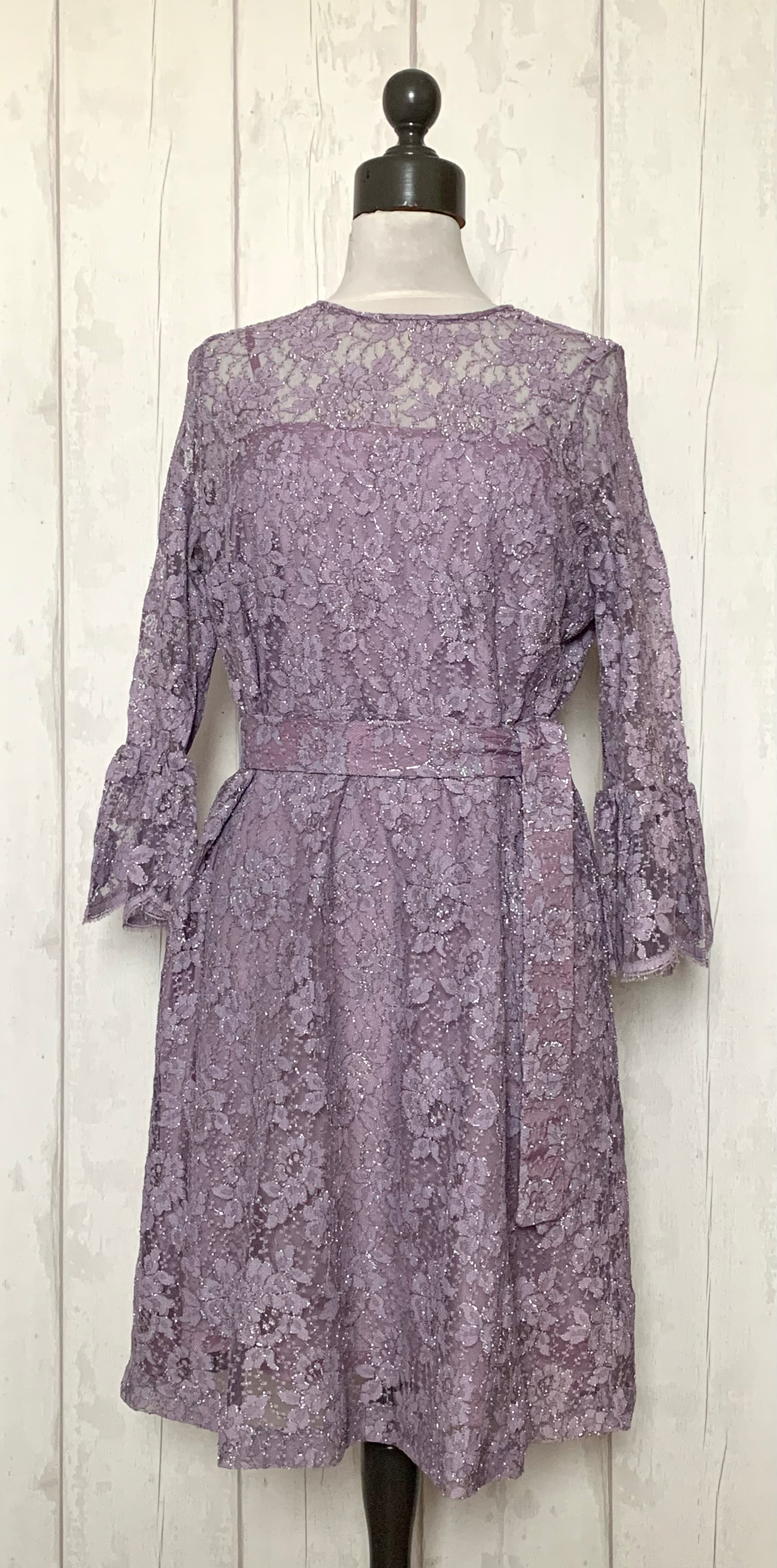1960s Lilac Silver Lace Evening Event Dress