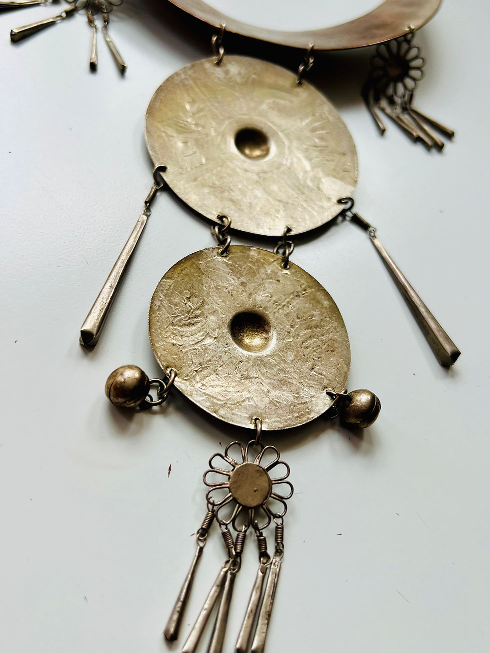 Thumbnail: Vintage Tribal Hand Etched Hmong Miao Choker Collar Rear  View