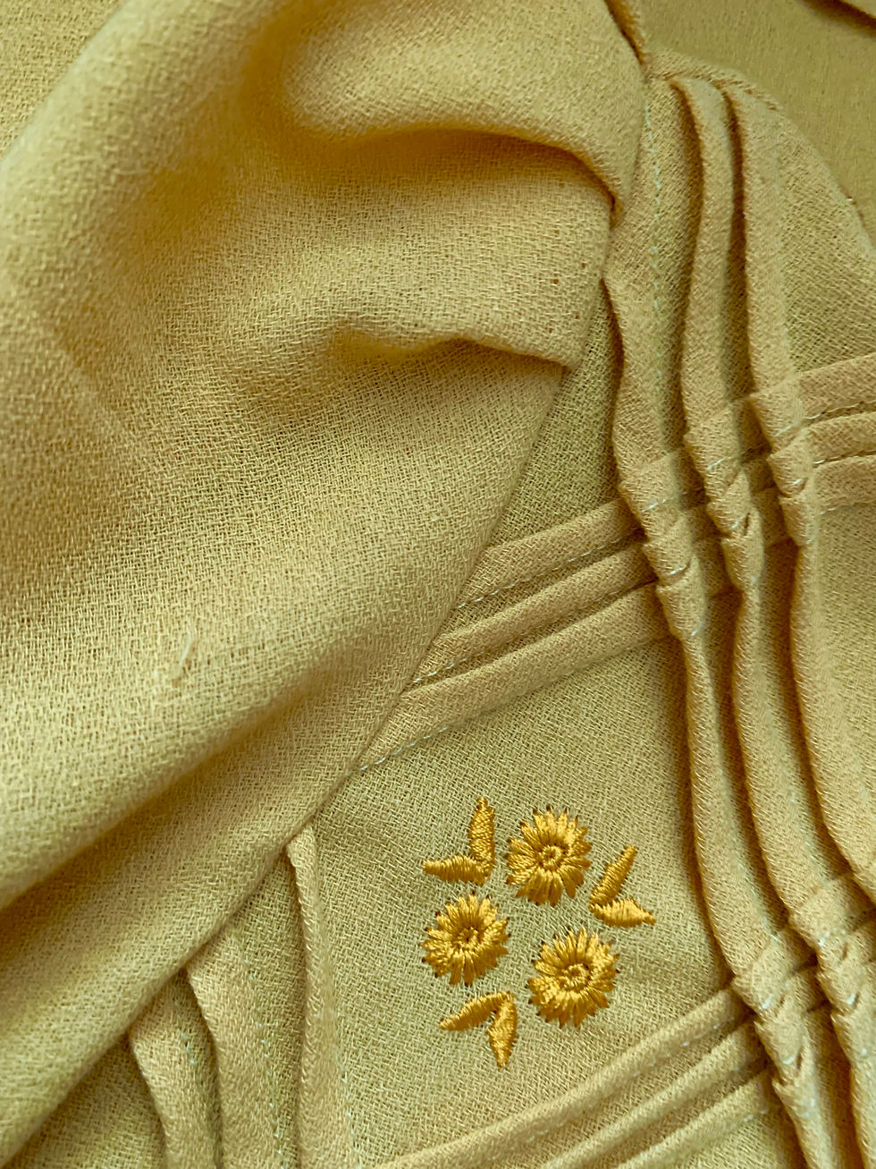 Thumbnail: Mustard Yellow Original Handmade 50s Style Pleated Tea Dress Close Up View