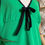 Thumbnail: True 1970s Pea Green Black Plunge Neck Summer Dress Front View