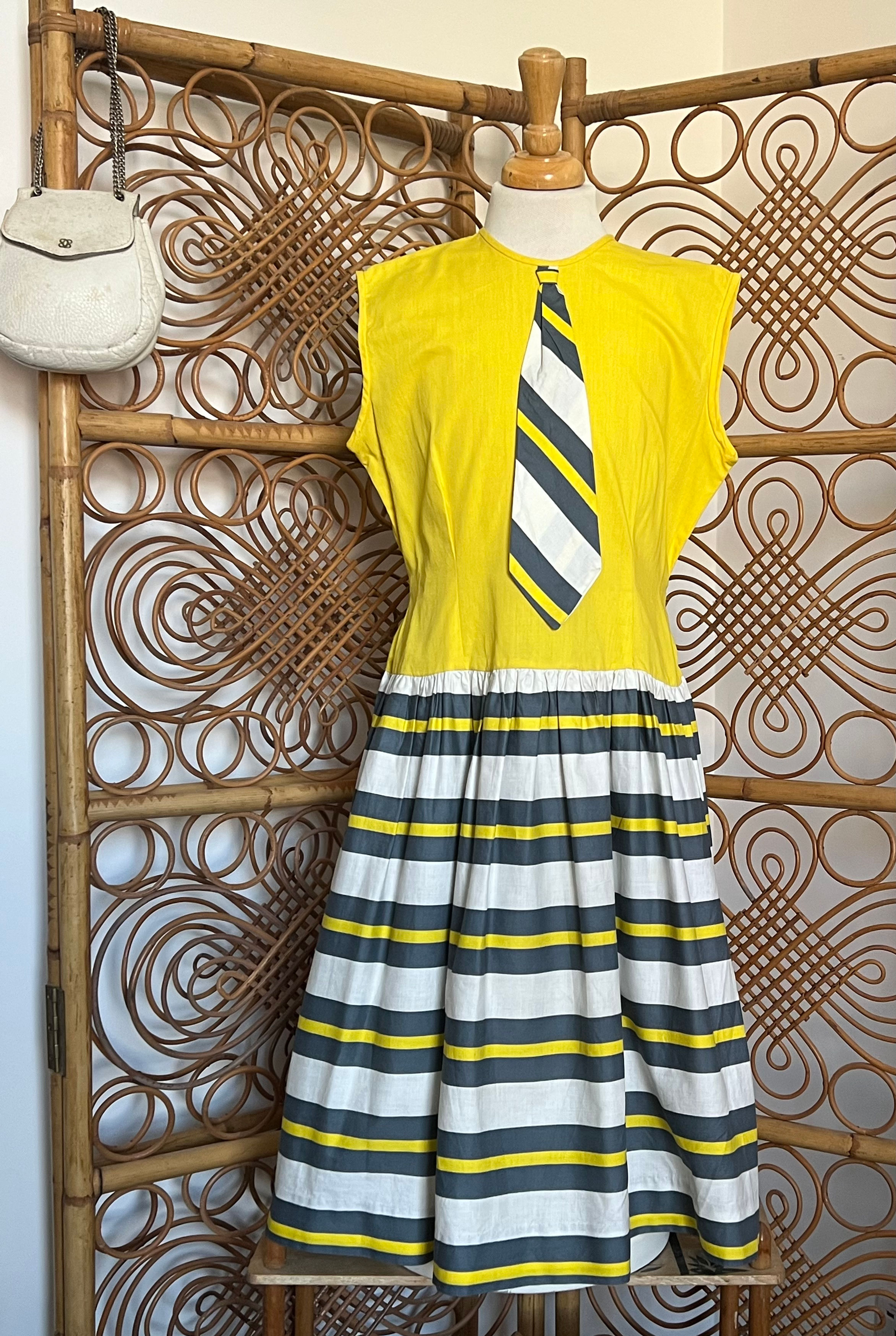1960s Child’s Young Teen Yellow Tie Mod Dress Front View