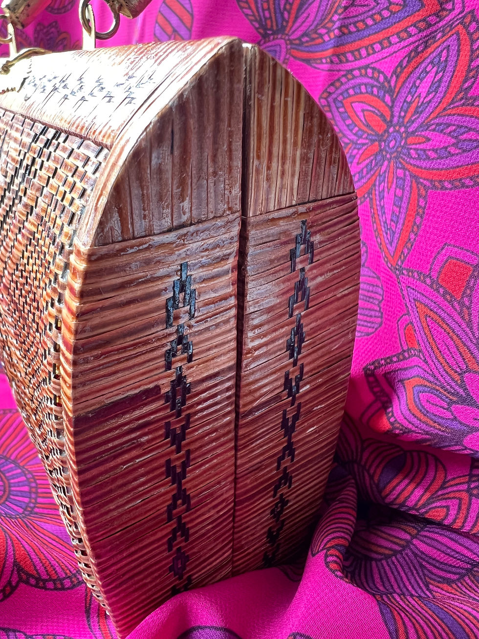 Thumbnail: Vintage Woven Raffia Style Box Purse Bag Side View