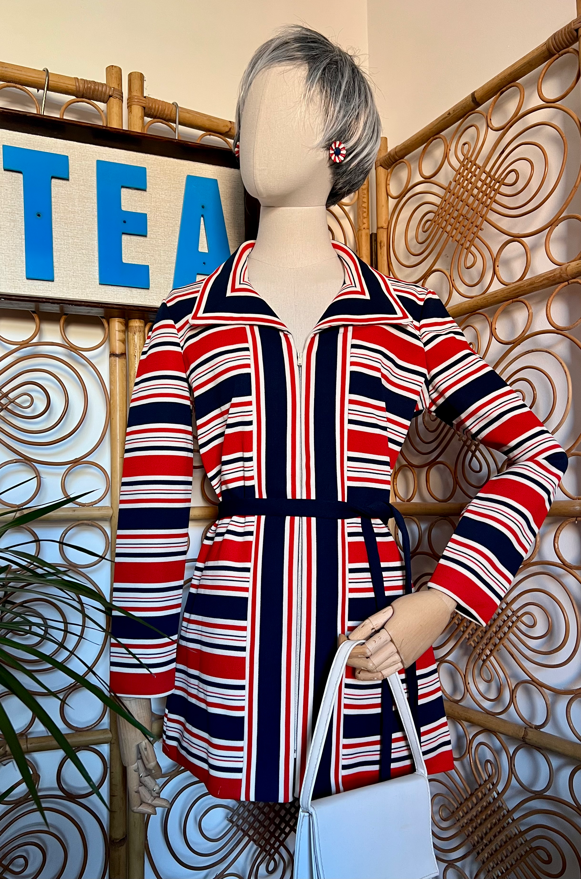 Vintage Red White Blue Striped Zipped Jacket Front View