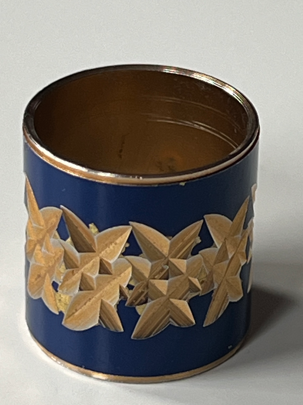 Thumbnail: 1970s Blue Enamel Gold Diamond Cut Scarf Toggle Whole View