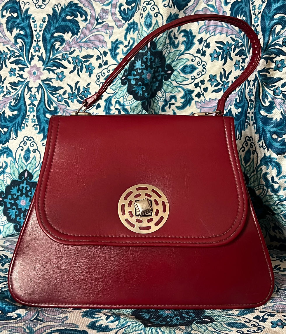 Deep Burgundy Vinyl 1960s 70s Handbag Front View