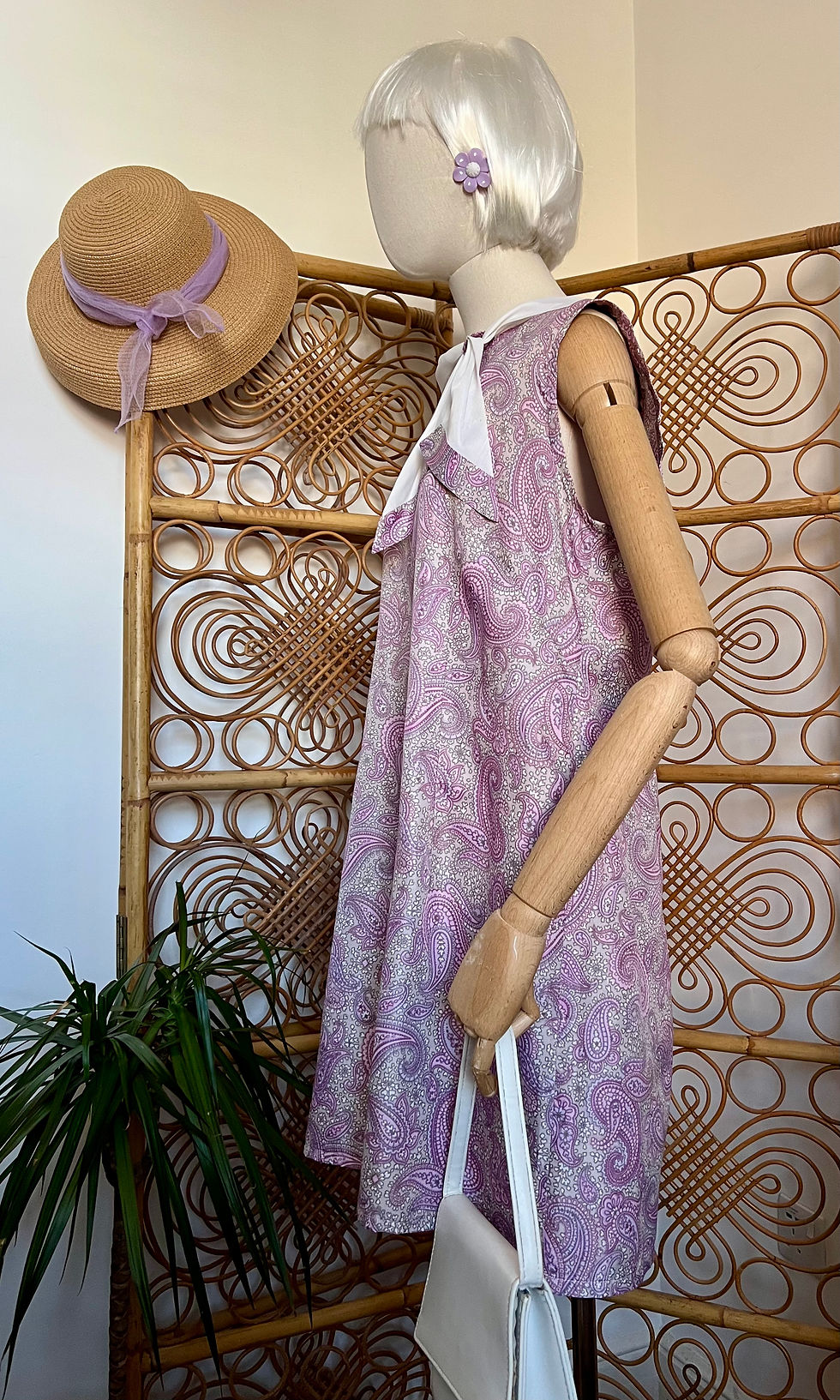 Vintage 1960s Pink Paisley Necktie Shift Dress Side View