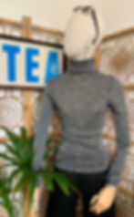 70s Silver Lamè and Black Ribbed Knit Polo Neck Jumper Front View