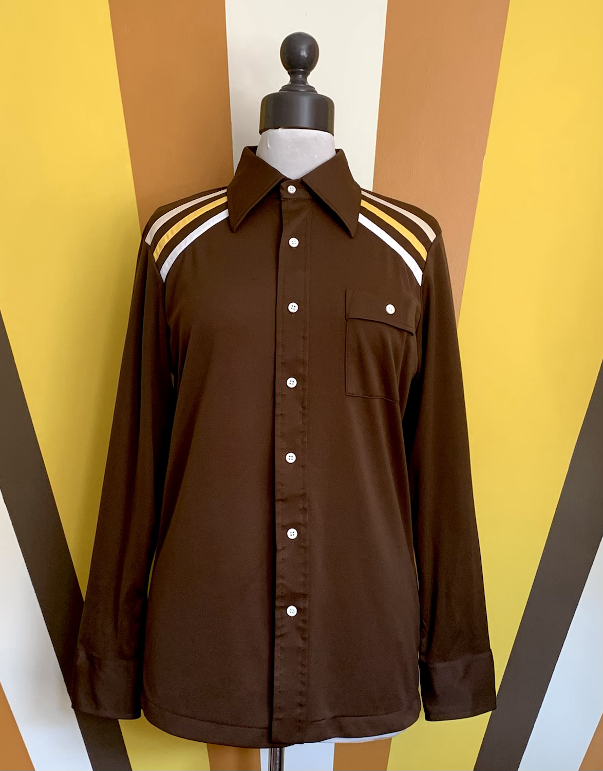 70s Retro Brown Permanent Press Polyester Shirt