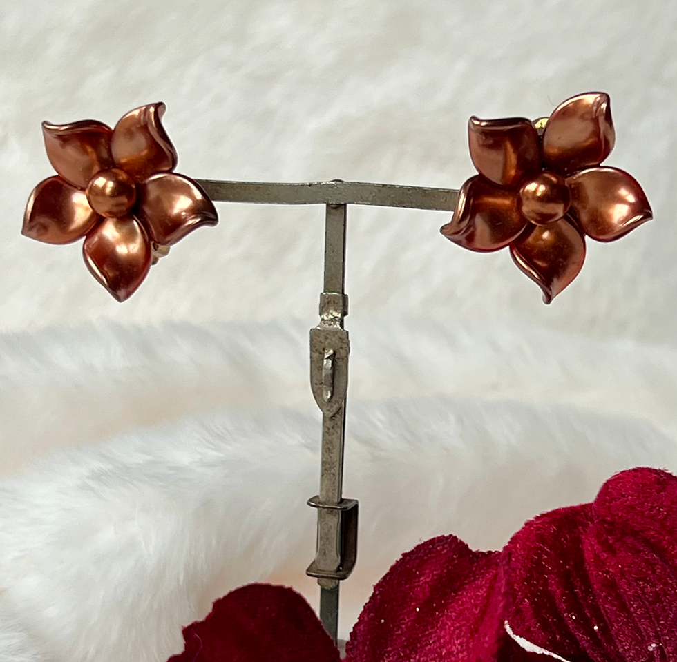 Metallic Copper Brown Acrylic Flower Clip On Earrings Front View