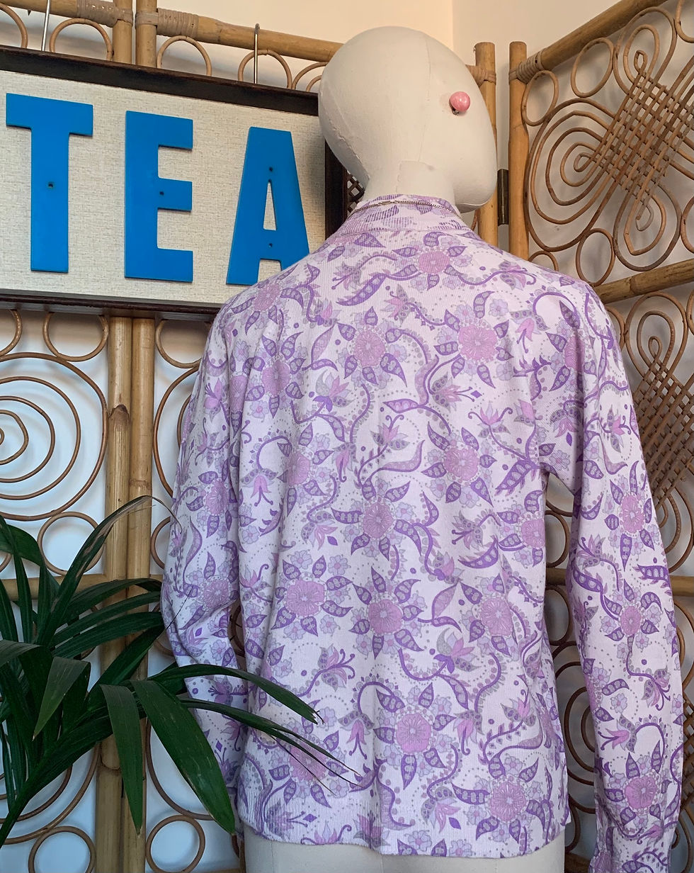 Thumbnail: 1960s Purple Pink Floral Soft Knit Jumper