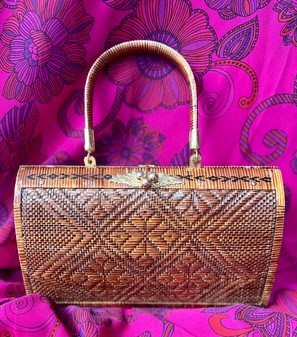 Vintage Woven Raffia Style Box Purse Bag Front View