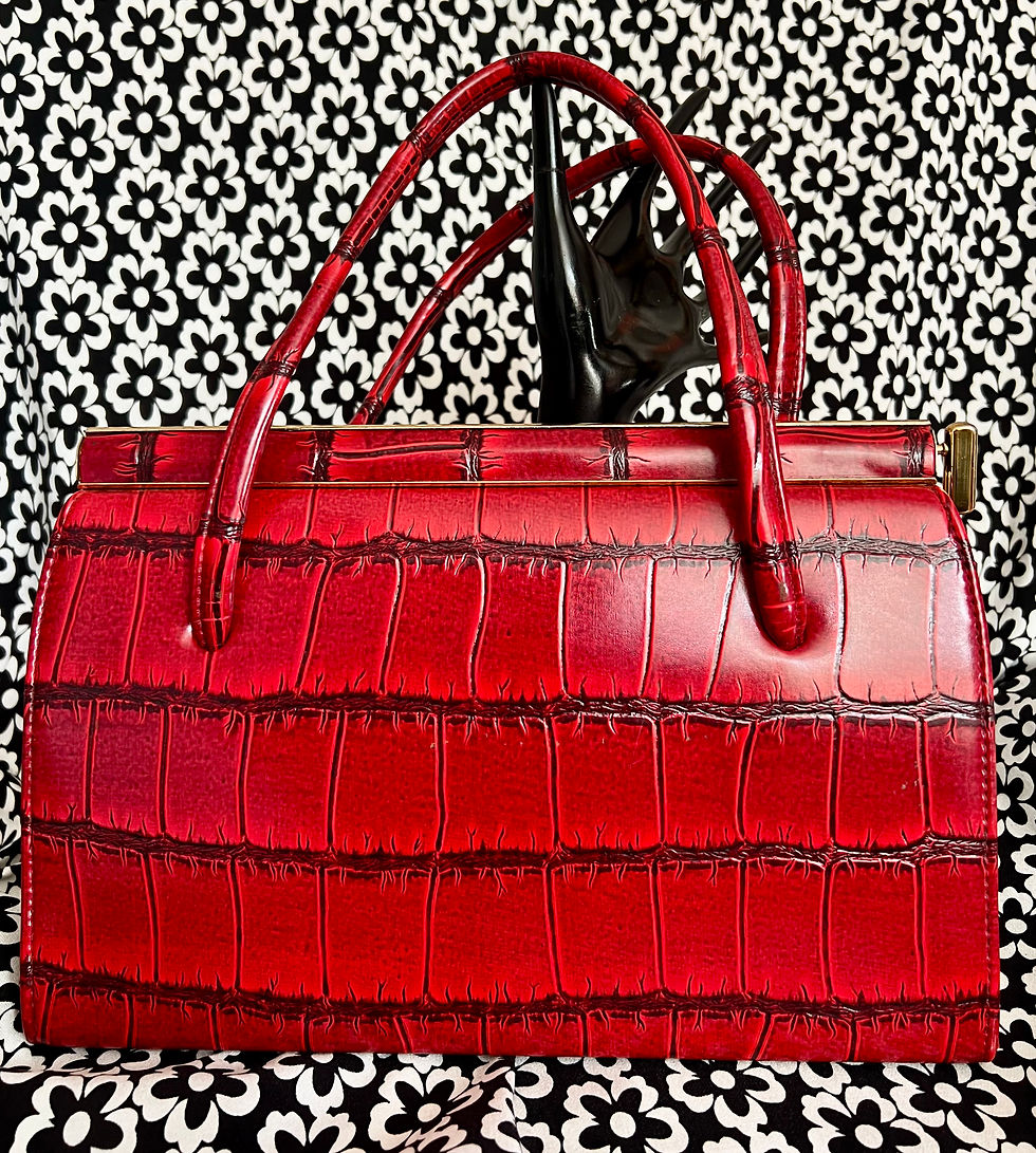 1960s Red Black Faux Croc Kelly Handbag Front View