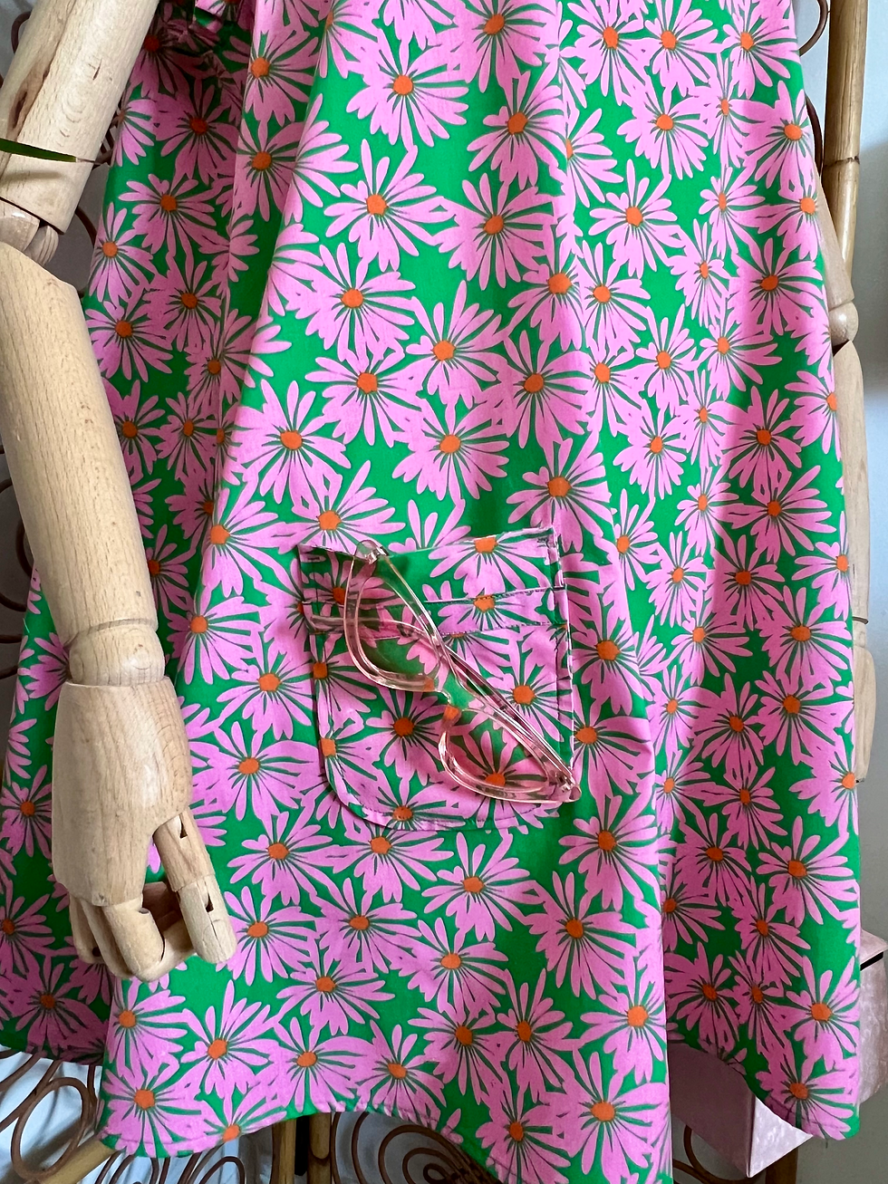 Thumbnail: Teri England Attire Floral Pink Green 60s Inspired Beach Dress Hat Set Front View