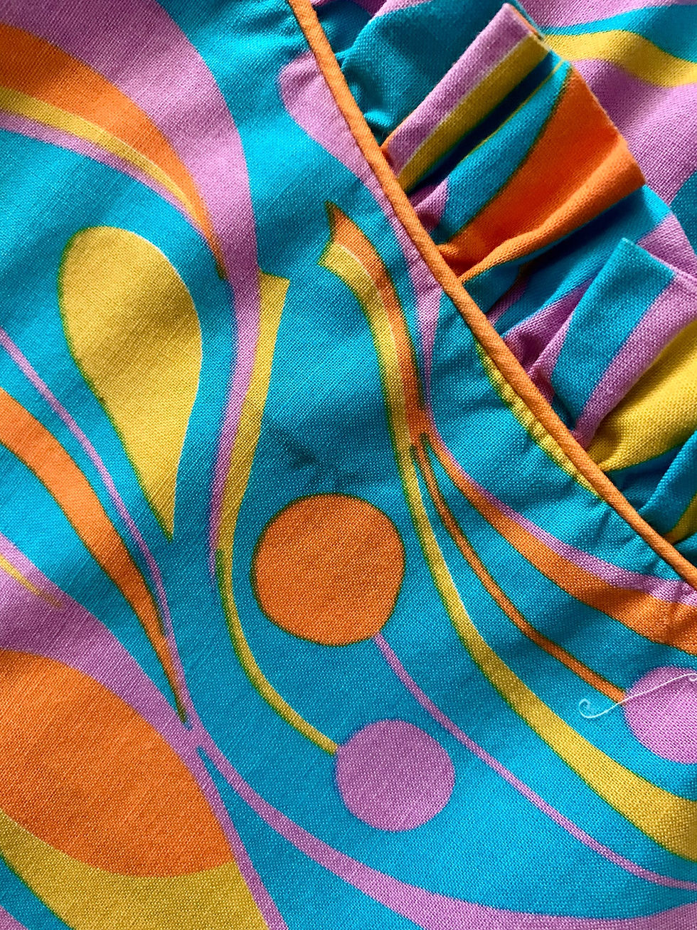 Thumbnail: Little Girls 60s Multicolour Psychedelic Print Summer Dress Close UpView