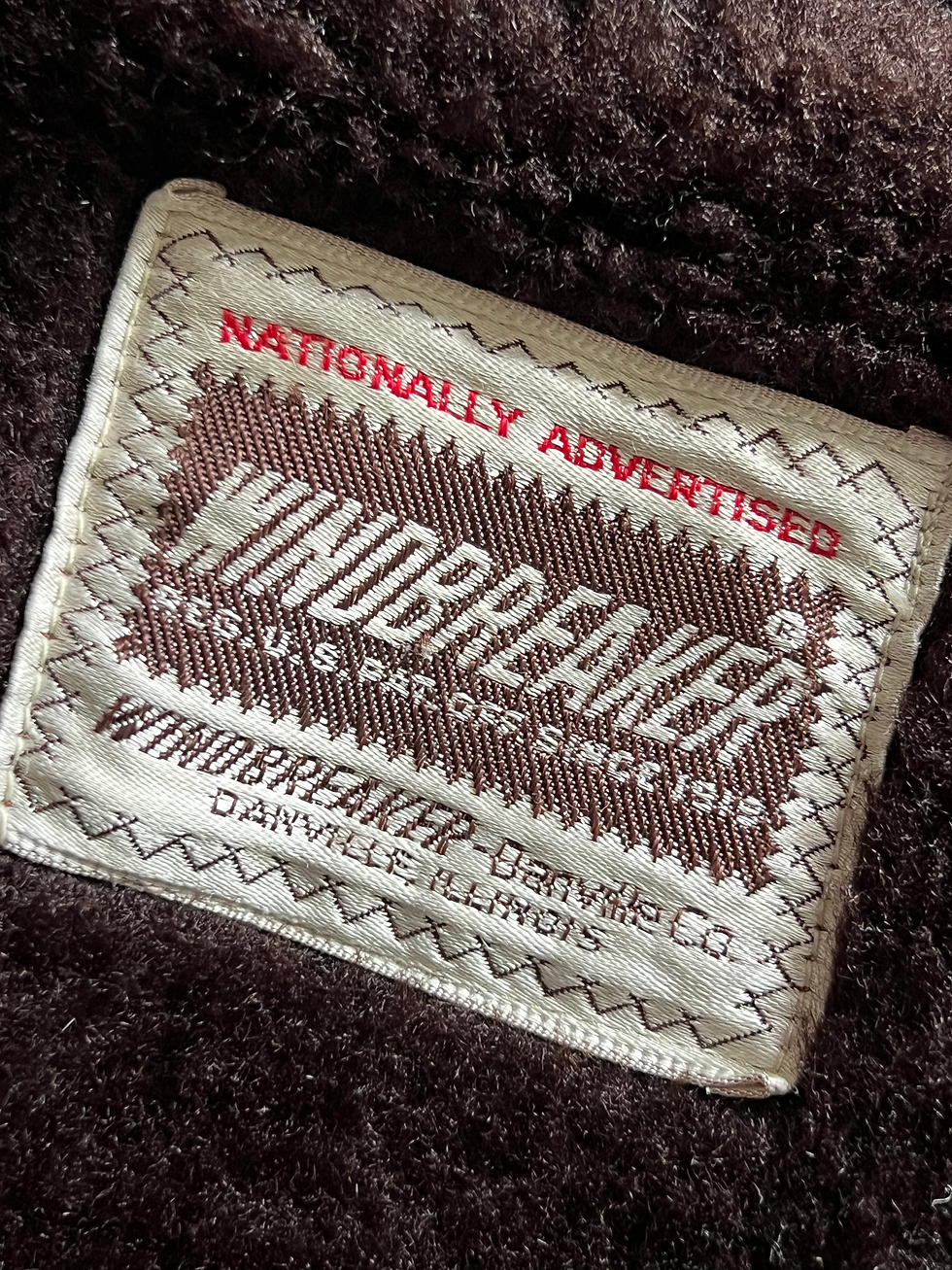 Thumbnail: Original 1970s Mid Brown Jumbo Cord Men's Winter Coat label Close Up  View