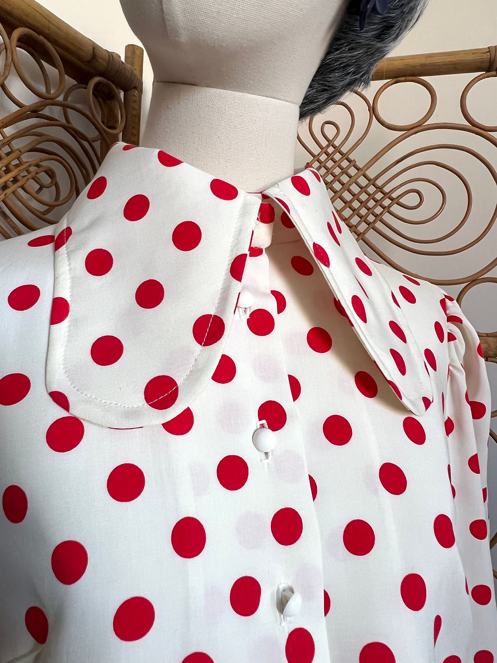 Thumbnail: Teri England Attire 1970s Style Beagle Collar Blouse Front Collar Close Up View