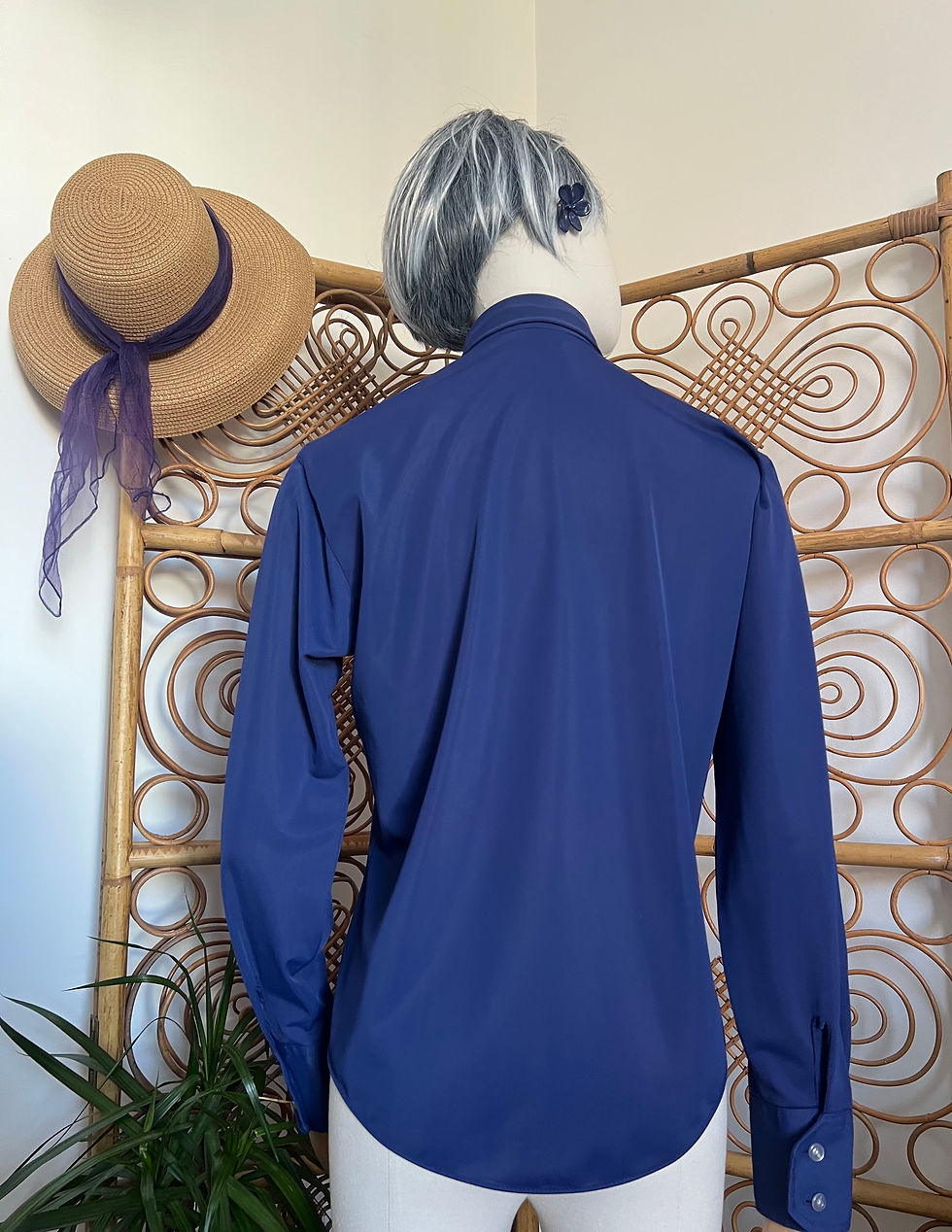 Thumbnail: Navy Blue 60s Nylon Dagger Collar Shirt Rear View