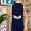 Thumbnail: 1960s Navy Linen Front Pleat Mod Dress White Faux Belt Front View  View